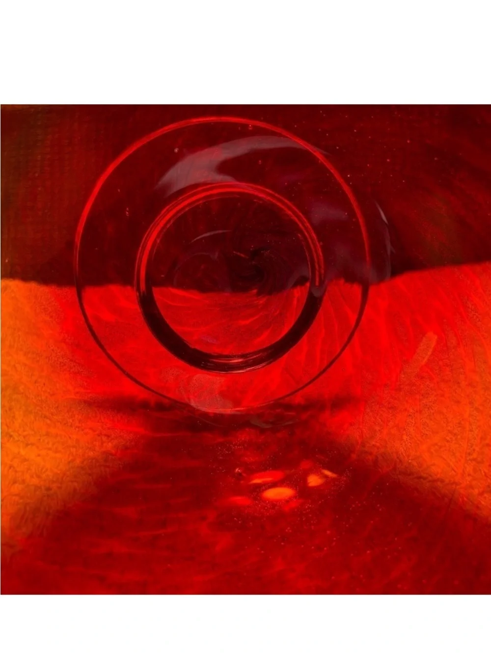 Red Swirl Decorative Footed Vase Made of Red Art Glass with Metallic Sparkles